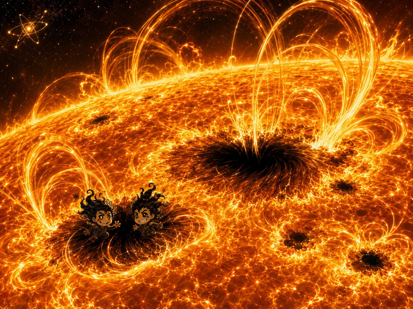 The Sunspot Twins causing magnetic mischief around dark sunspot regions on the Sun